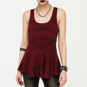 Ganni Maroon Red Lace Peplum Tank Top Small M2